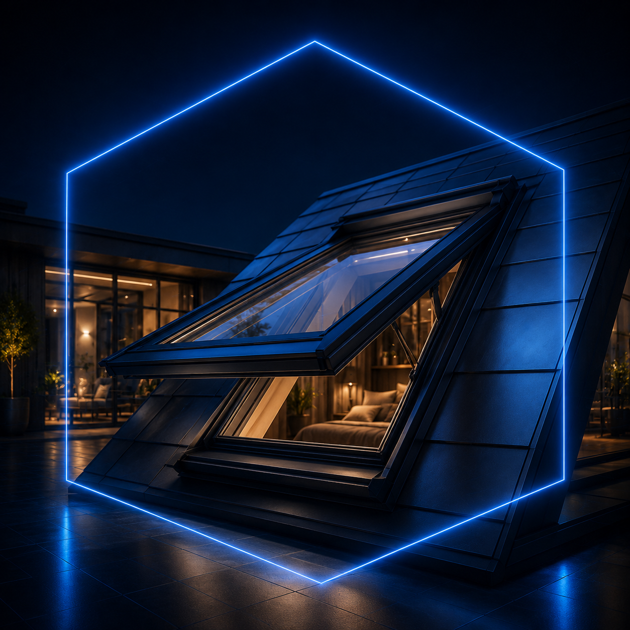 Dachfenster im blauen 3D-Design