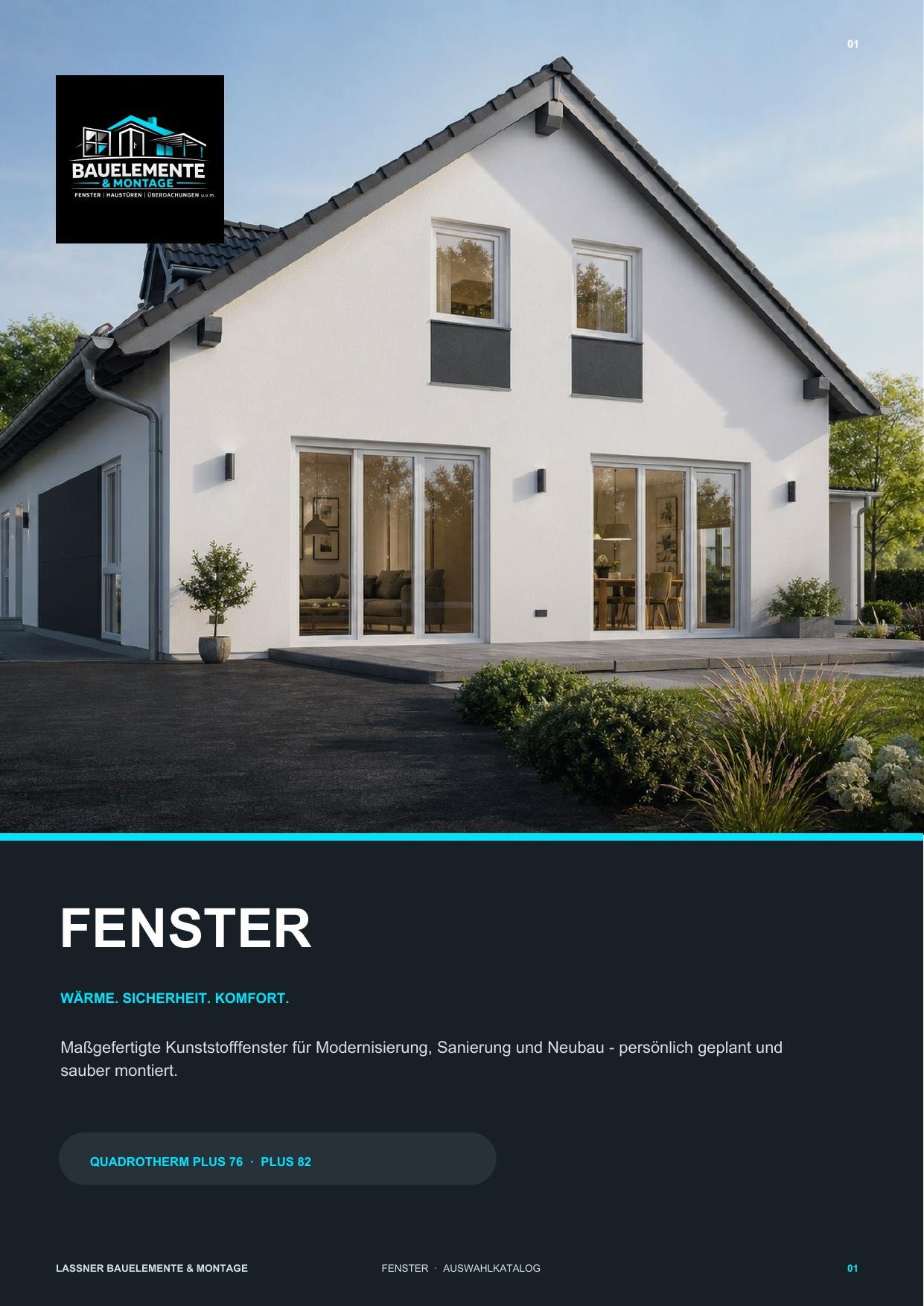 Titelseite des Fenster-Katalogs: Wärme, Sicherheit und Komfort