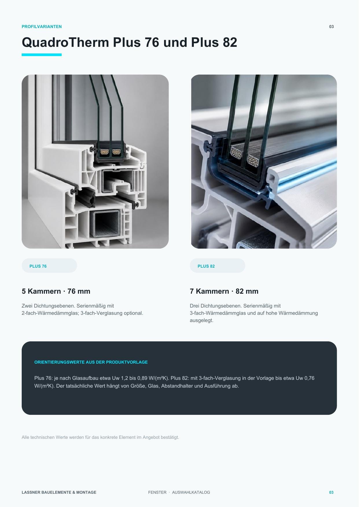 Fenster-Katalog: Profilvarianten QuadroTherm Plus 76 und Plus 82