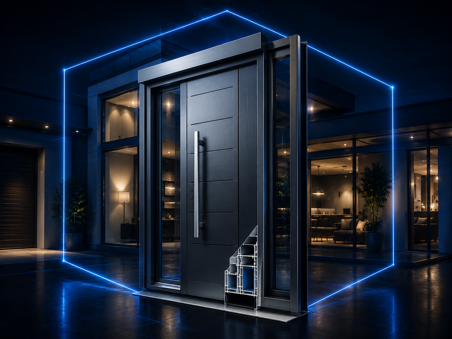 Haustüren im blauen 3D-Design