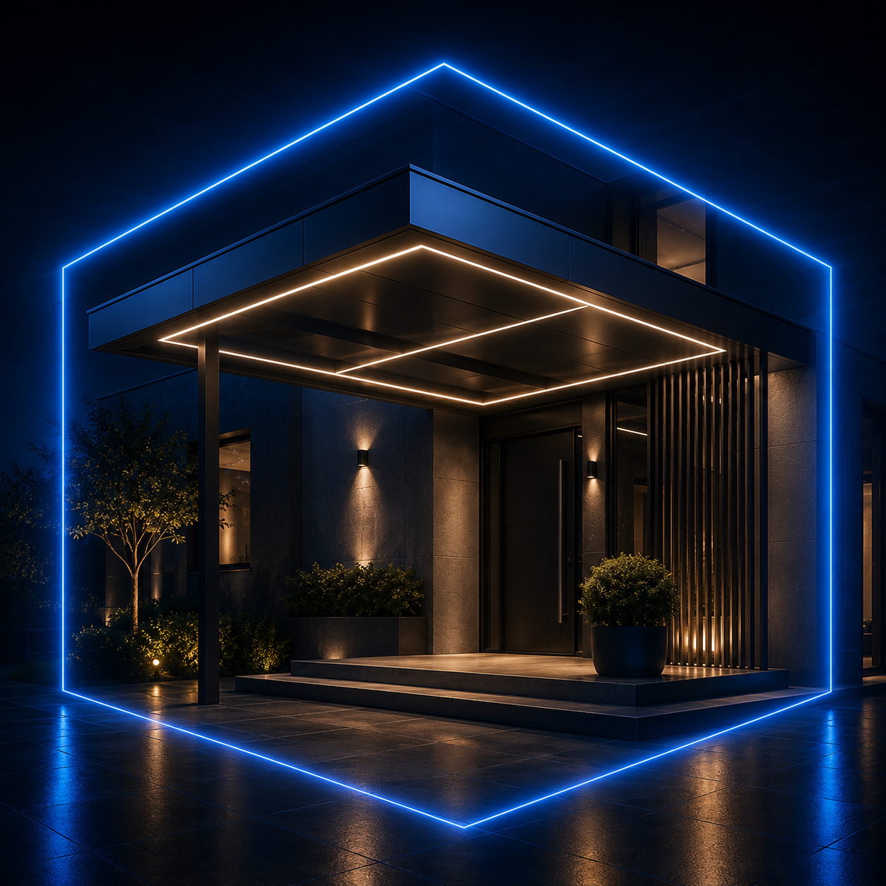 Vordächer im blauen 3D-Design